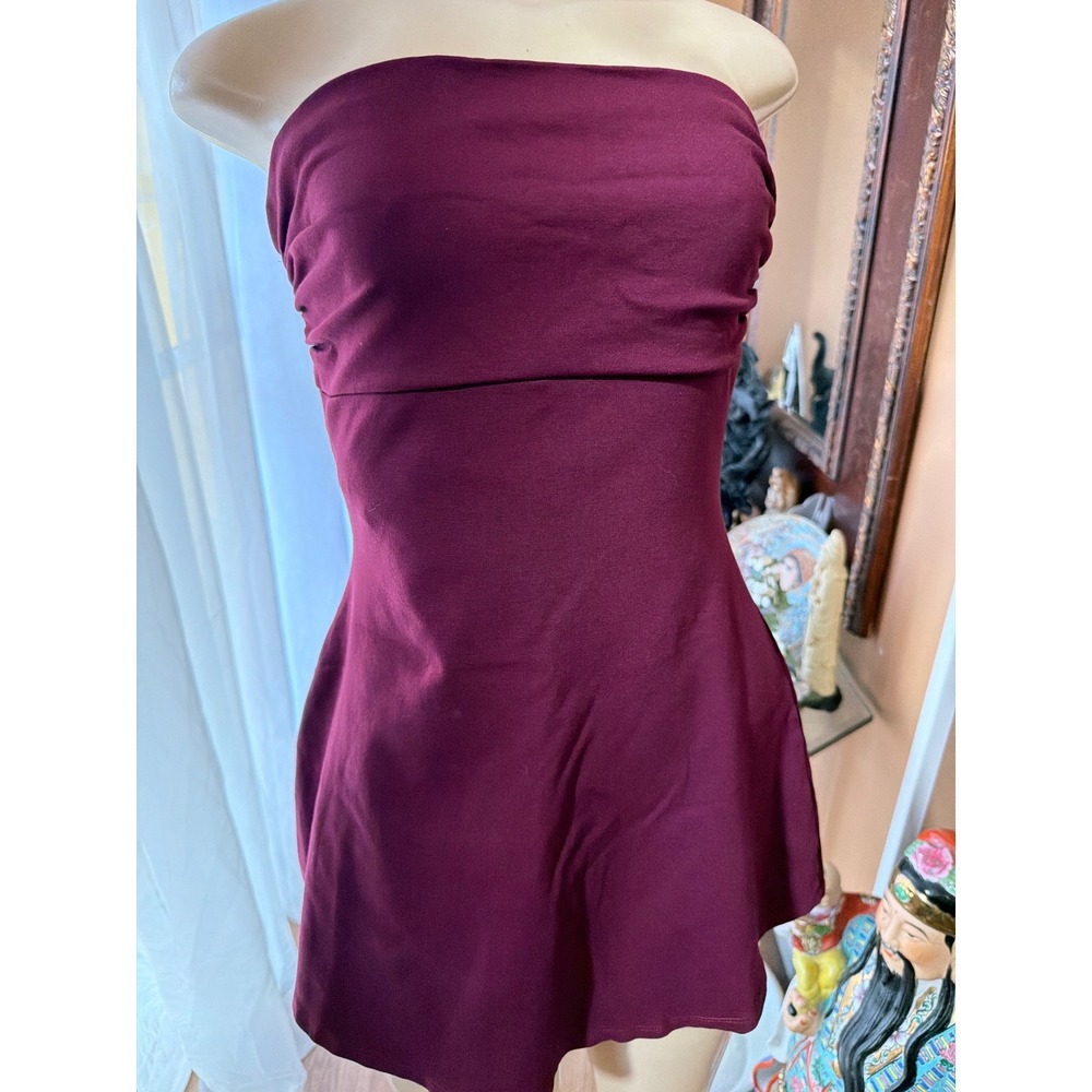Chocolate Strapless Mini Dress‎ Burgundy Wine Side Ruched Tube Top Bodycon Dress